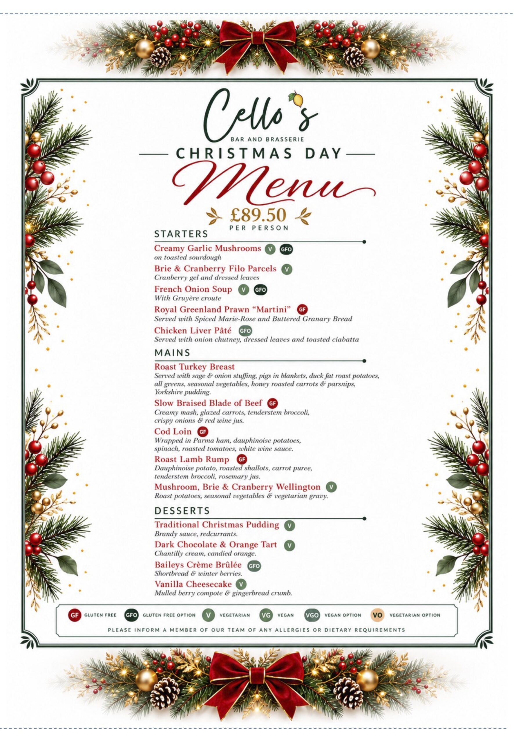 Christmas Day Menu