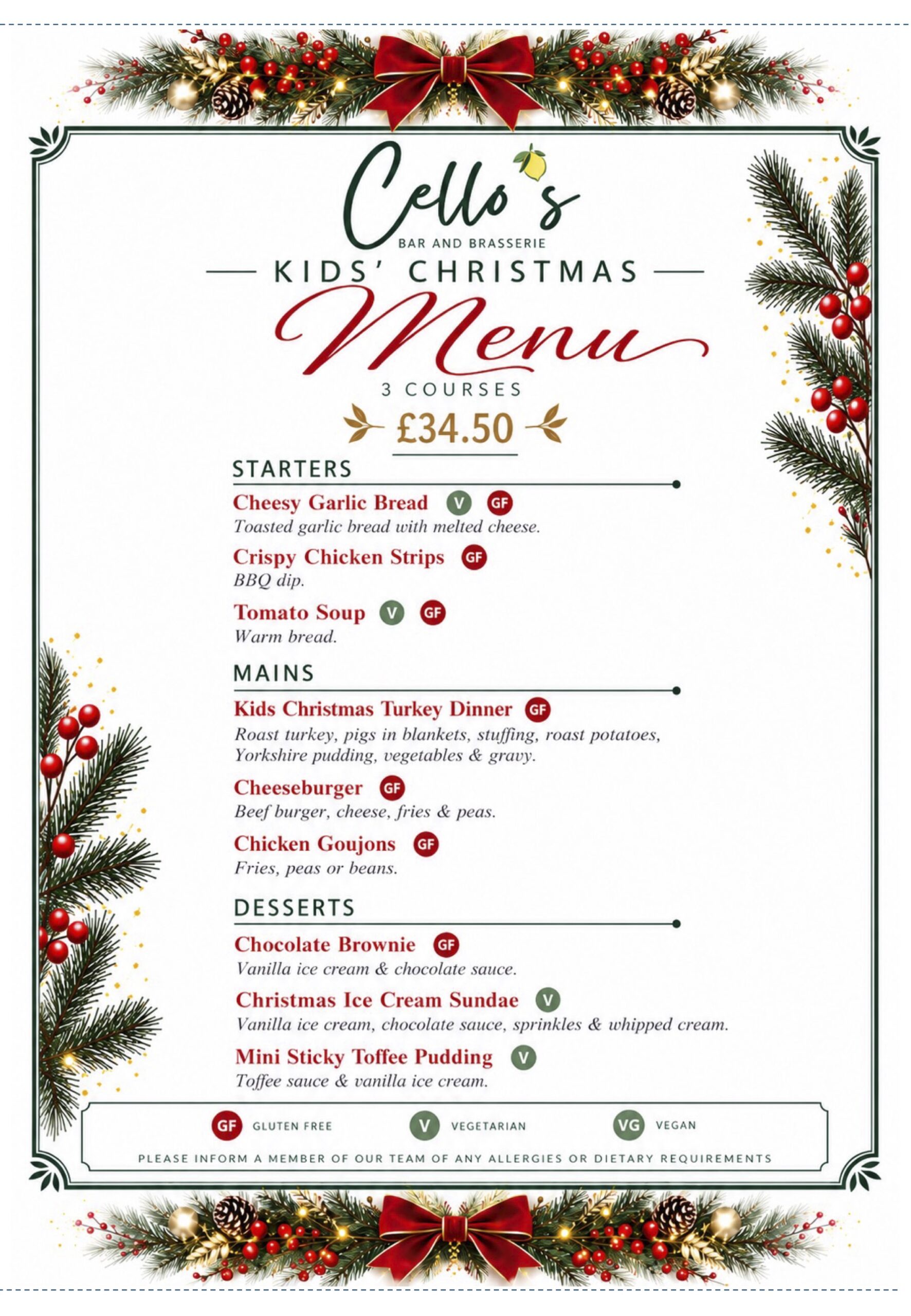 Christmas Kids Menu