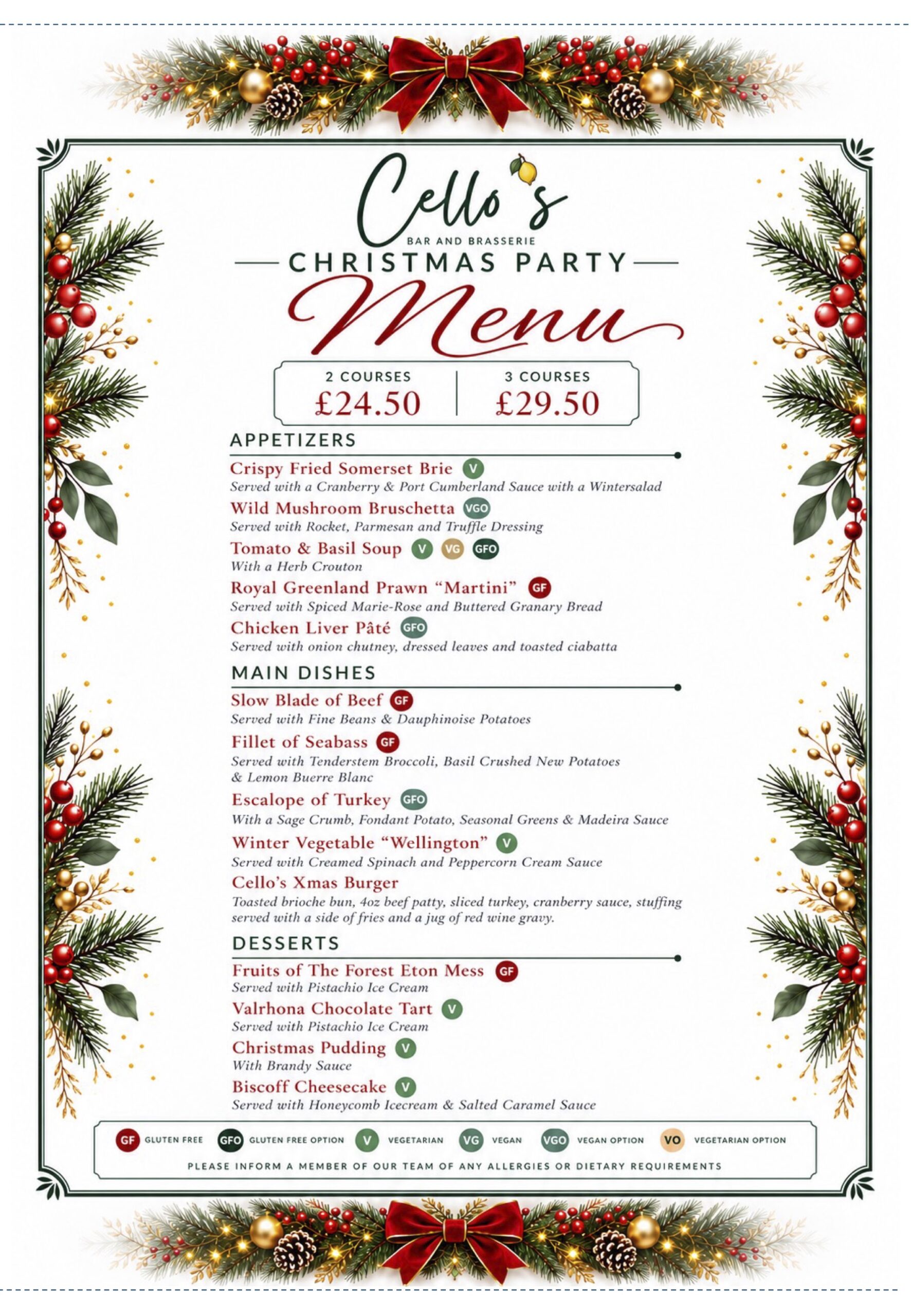 Christmas Party Menu