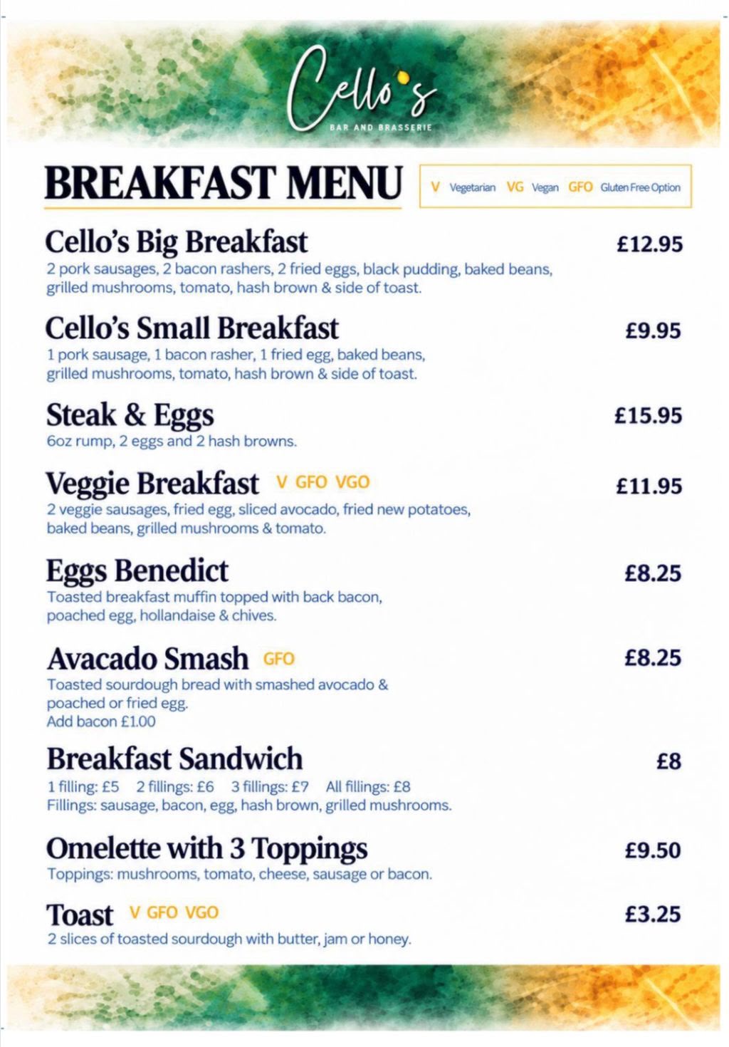 Breakfast Menu